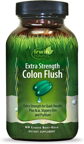 Irwin Naturals Extra Strength Colon Flush Quick & Powerful Digestive + Constipation Support Supplement with Psyllium, Acai, Triphala + Soothing Botanicals - 60 Liquid Softgels