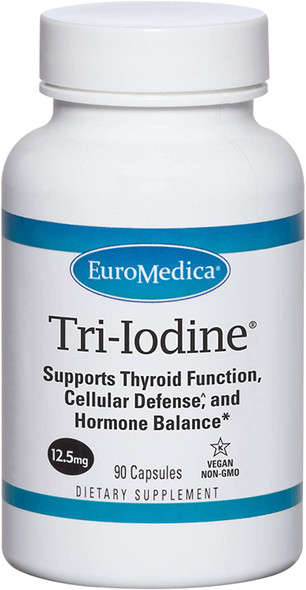 Euromedica Tri-Iodine - 12.5Mg, 90 Capsules - Potassium Iodide, Sodium Iodide & Molecular Iodine - Three Beneficial Forms Of Iodine - Supports Healthy Thyroid & Immune Function - 90 Servings