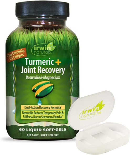 Irwin Naturals Turmeric Joint Recovery for Post Workout Recovery, 60 Liquid Softgels Bundle with a Irwin Naturals Pill Case