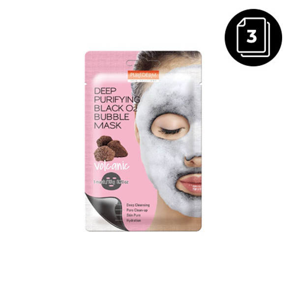 PUREDERM Deep Purifying Black O2 Bubble Mask Volcanic 20g*3ea