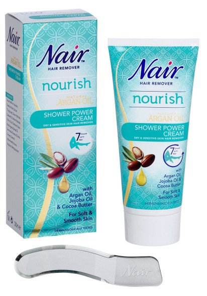 Nair - Shower Power Cream - For Dry & Sensitive Skin - with Argan Oil, Jojoba Oil & Cocoa Butter - 200ml