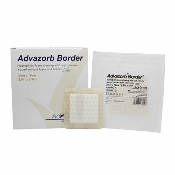 Silicone Foam Dressing Advazorb Border 4 X 4 Inch Square Silicone Adhesive with Border Sterile 10 Count By Advazorb