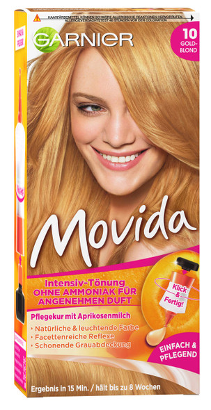 Garnier Movida Tint Care Cream / Intensive Tint Hair Colour 10 Golden Blonde (for Bright Colours, Also for Grey Hair, Without Ammonia) Pack of 3 Hair Colouring Set