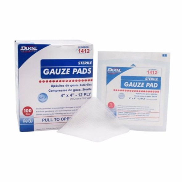 Gauze Sponge Dukal Cotton 12-Ply 4 X 4 Inch Square Sterile 100 Count By Dukal