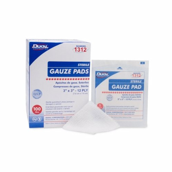 Gauze Sponge Dukal Cotton 12-Ply 3 X 3 Inch Square Sterile 100 Count By Dukal