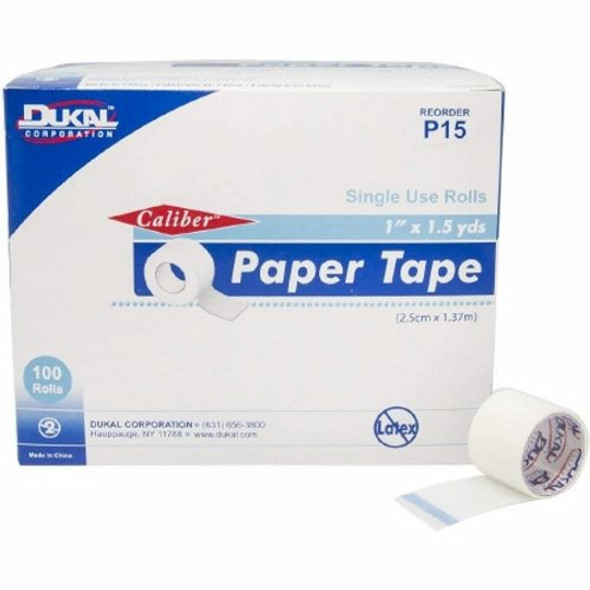 Medical Tape Caliber Short Roll Paper 1 inch X 1-1/2 Yard White NonSterile 100 Count By Dukal