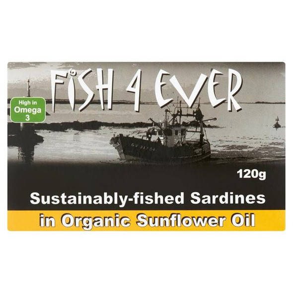 Fish 4 Ever Sustainably-Fished Sardines in Organic Sunflower Oil 120g