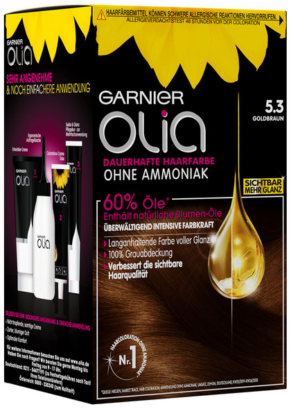 Garnier Olia 5.3 Golden Brown, Permanent Hair Colour with Natural Oil, No Ammonia for a Pleasant Fragrance (Pack of 3)