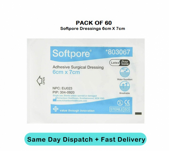 Softpore 803067 Adhesive Surgical Dressing 6cm x 7cm Pack 60