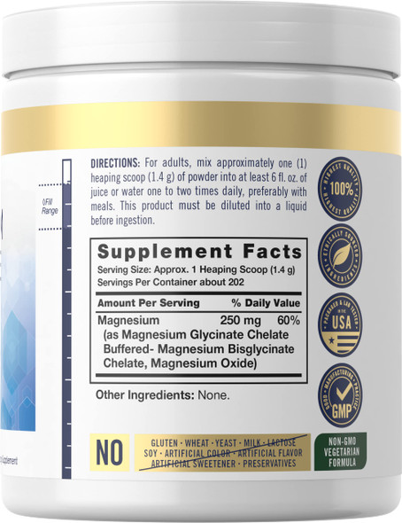 Magnesium Glycinate Powder | 10 Oz (283 G) | 250 Mg | Vegetarian Essential Mineral | Non-Gmo, Gluten Free | By Carlyle