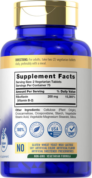 Vitamin B-2 | Riboflavin | 200Mg | 150 Tablets | Vegetarian, Non-Gmo & Gluten Free Essential Supplement