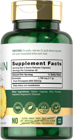 Carlyle Bromelain 1700 Mg | 90 Capsules | Pineapple Enzyme Supplement | Non-Gmo And Gluten Free