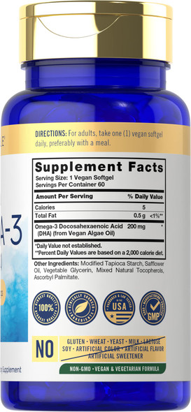 Carlyle Vegan Omega 3 Supplement | 60 Softgels | Plant Based | Non-Gmo & Gluten Free | From Algae Oil