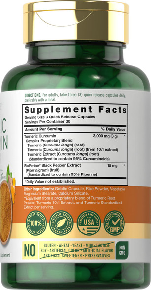 Carlyle Turmeric Curcumin With Black Pepper 3000Mg | 90 Powder Capsules | Complex Supplement With Bioperine | Non-Gmo, Gluten