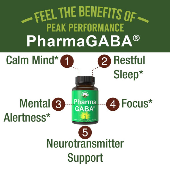 Pharma Gaba Vegan Capsules. Ultra High Purity All Natural Patented Gaba Supplement. Non-Drowsy Support For Calm Mind, Mental