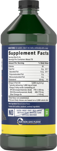 Omega 3 Fish Oil | 1650Mg | 32 Fl Oz (2 X 16Oz Bottles) | Lemon Flavor | Non-Gmo & Gluten Free Supplement