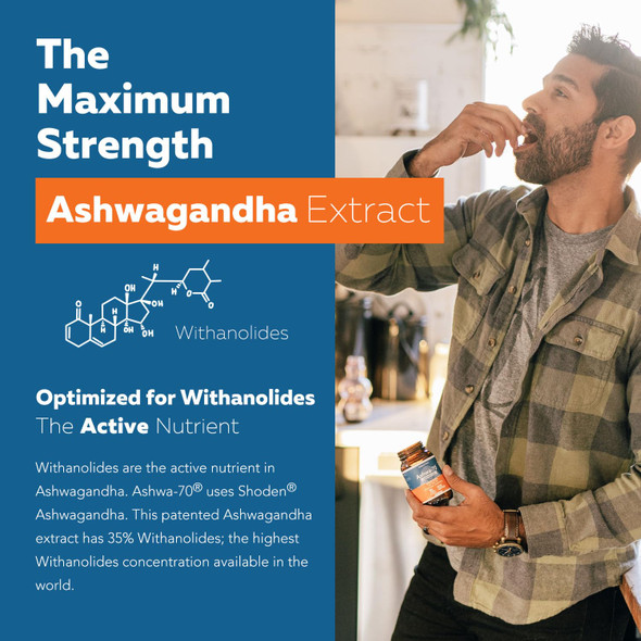 Ashwa-70®: Ashwagandha Extract - 35% Withanolides | Max Strength, Highest Withanolide Concentration - Stress, Mood & Performance