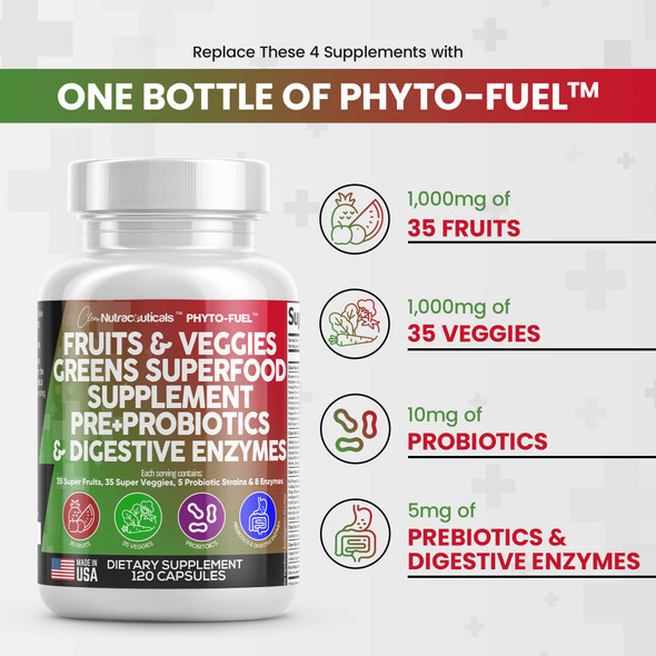 Fruits And Veggies Supplement Reds & Green Superfood - A Natural Balance Of Over 70 Fruit And Vegetable Supplements Capsules