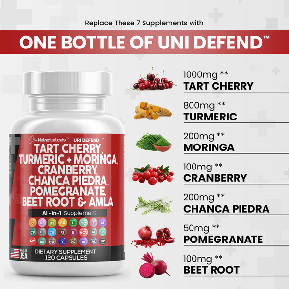 Tart Cherry Extract Capsules 20,000Mg With Turmeric 8000Mg Moringa 4000Mg Cranberry 2000Mg Chanca Piedra Celery Quercetin Beet