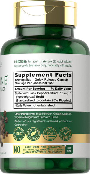 Carlyle Bioperine 10Mg | 120 Capsules | Non-Gmo & Gluten Free | Sourced From Black Pepper Extract | Supports Curcumin Powder Abso