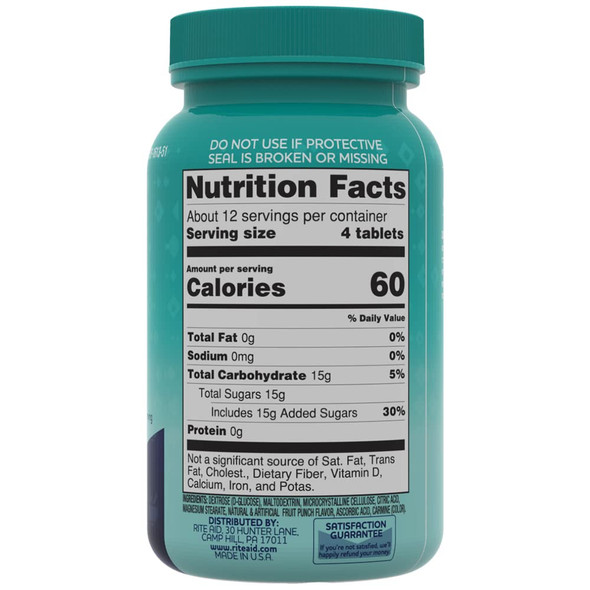 Rite Aid Glucose Tablets, Tropical Fruit Flavor - 50 Count - Low Blood Sugar Tablets - Fat Free - Gluten Free - Sodium Free - Caf