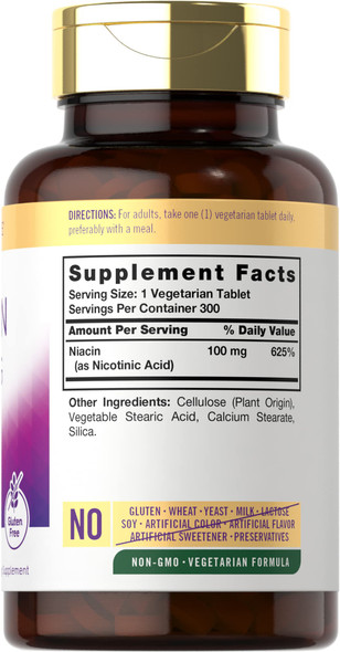 Carlyle Niacin 100Mg | 300 Vegetarian Tablets | High Potency Formula | Non-Gmo, Gluten Free Supplement