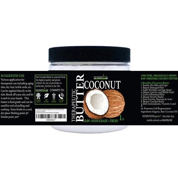 Greenive - 100% Pure Virgin Raw Coconut Oil - Organic - Pure - Virgin - (16 Ounce)