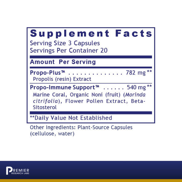 Premier Research Labs Propolis Immune - Features Propolis Extract, Marine Coral, Organic Noni, Flower Pollen Extract, Protease