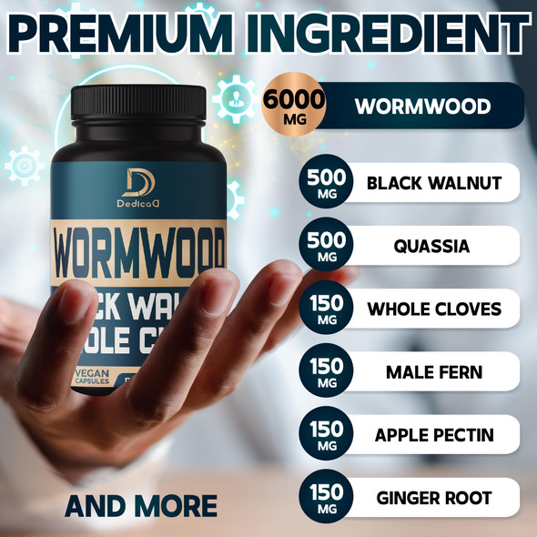 Dedicad Wormwood Extract 8050Mg Per Serving - 3 Month Supply - 90 Capsules - 12 Herbs Blended Black Walnut Hulls, Clove & More