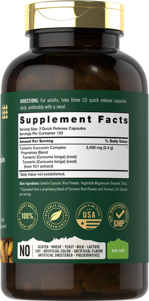 Carlyle Turmeric Curcumin Supplement 2400Mg | 400 Powder Capsules | Non-Gmo, Gluten Free Complex | Tahoe Naturals