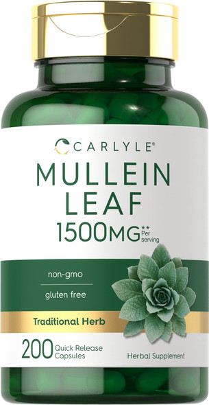 Carlyle Mullein Leaf Capsules 1500Mg | 200 Count | Verbascum Thapsus | Non-Gmo, Gluten Free Supplement