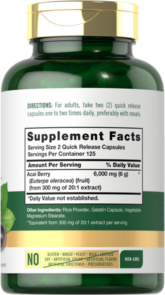 Carlyle Acai Berry Capsules 6000Mg | 250 Count | Non-Gmo & Gluten Free Acai Berry Extract