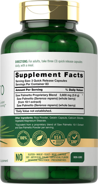 Carlyle Saw Palmetto Extract | 3600Mg | 250 Capsules | Non-Gmo And Gluten Free Formula From Saw Palmetto Berries
