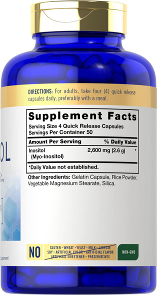 Carlyle Inositol Capsules 2600Mg | 200 Count | Non-Gmo, Gluten Free Myo-Inositol Supplement