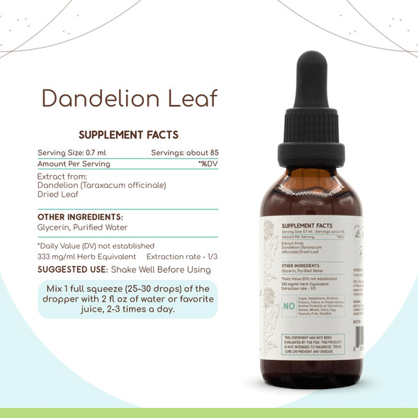 Dandelion Leaf B60 Alcohol-Free Herbal Extract Tincture, Concentrated Liquid Drops Natural Dandelion (Taraxacum Officinale) Dried
