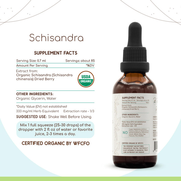 Schisandra B60 Usda Organic Tincture | Alcohol-Free Extract, High-Potency Herbal Drops, Liquid Supplement| Certified Organic Schi