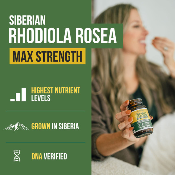 Siberian Rhodiola: Max Strength Rhodiola Rosea - 5% Rosavins, 2% Salidroside - Bioperine Absorption Enhancement, Grown In Siberia