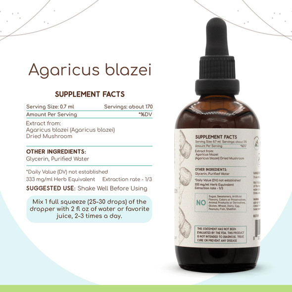 Agaricus Blazei B120 Alcohol-Free Herbal Extract Tincture, Concentrated Liquid Drops Natural Agaricus Blazei (Agaricus Blazei Mur