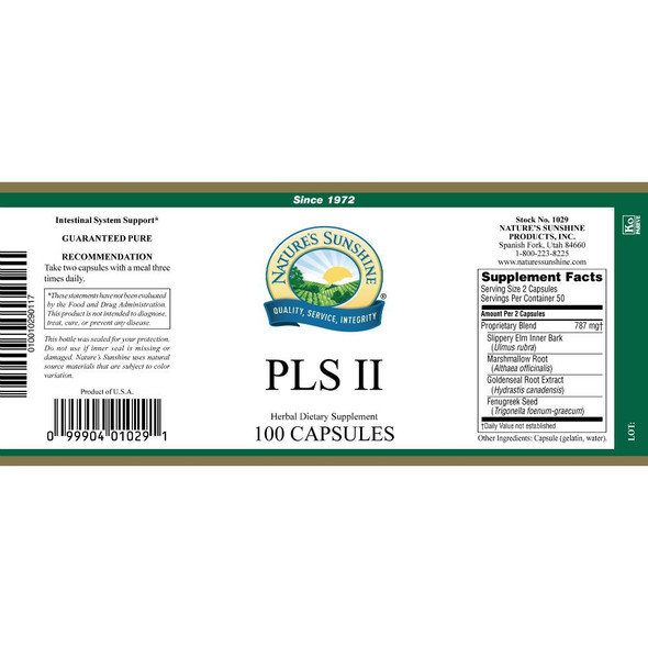 Nature'S Sunshine Pls Ii, 100 Capsules, Soothes Intestinal Lining, Provides Nutrients To The Stomach, And Supports The Intestinal