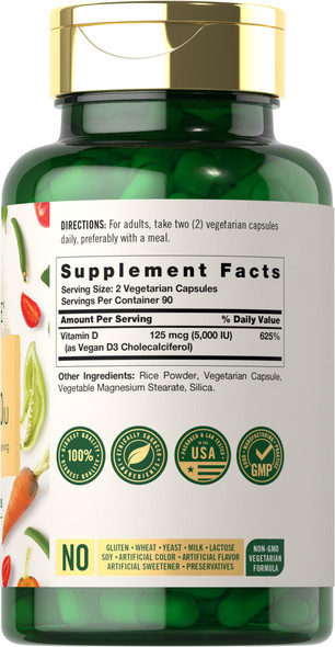 Carlyle Vitamin D3 5000 Iu | 180 Capsules | Vegan, Non-Gmo, And Gluten Free Formula | Vitamin D Supplement