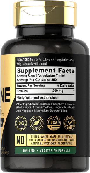 Carlyle Caffeine Pills 200Mg | 250 Tablets | Advanced Athlete Formula | Vegetarian, Non-Gmo & Gluten Free Supplement