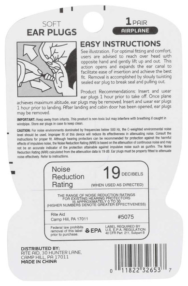 Rite Aid Airplane Pressure Ear Plugs And Case - 1 Pair