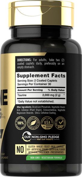 Carlyle Taurine 2000Mg | 60 Caplets | Vegetarian, Non-Gmo,And Gluten Free Supplement | Advanced Athlete Formula