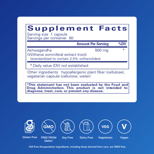Pure Encapsulations Ashwagandha 500 mg 60 Capsules
