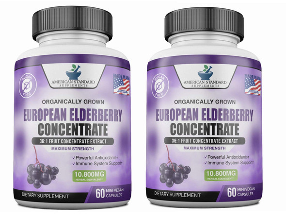 Elderberry European Organic 10,800mg [2 Pack] - Immune Support Immune System Booster, Elderberry Capsule, Black Elderberry for Immunity Support, Alternative to Elderberry Gummies, Elderberry Syrup