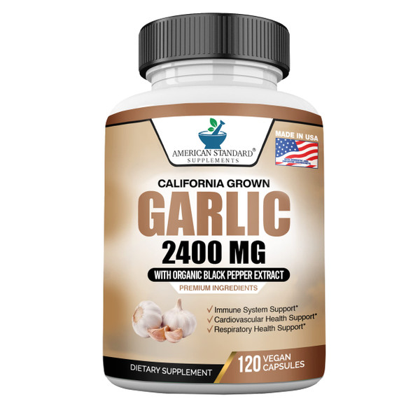 Garlic Capsules Organic 2400mg & Organic Black  Extract, Garlic Supplements, Garlic Pills, Garlic Capsules, Garlic Extract Alternative to Garlic Oil, Garlic Softgels, Garlic Tablet, 120 Veg Cap
