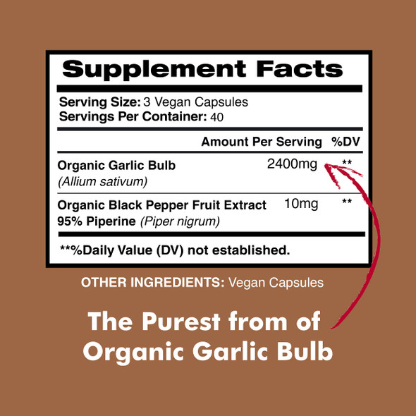 Garlic Capsules Organic 2400mg & Organic Black  Extract, Garlic Supplements, Garlic Pills, Garlic Capsules, Garlic Extract Alternative to Garlic Oil, Garlic Softgels, Garlic Tablet, 120 Veg Cap
