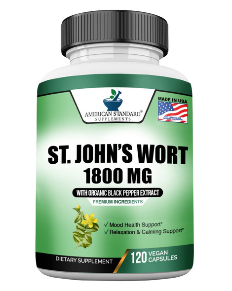 St. John's Wort Organic 1800mg & Organic Black  Extract, St John's Wort, St John's Wort Capsules, St Johns Wort, St Johns Wort Capsules, St. John's Wort Powder, St John's Wort Herb, 120 Veg Cap