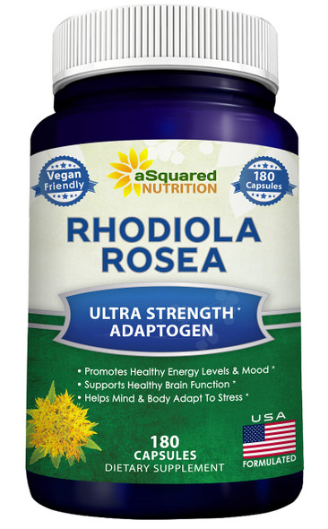 Rhodiola Rosea Supplement 1000mg - 180 Vegan Capsules - Max Strength Rhodiola Root Extract Pills Improve Pure Energy, Brain Function &  Relief - Golden Root Herb Powder Tablets Men & Women