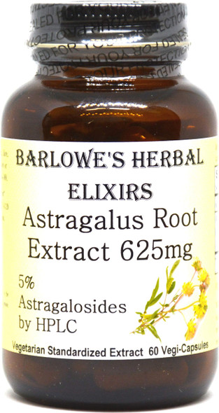 Barlowe's Herbal Elixirs Astragalus Extract 5% Astragalosides - 60 625mg VegiCaps - Stearate Free, Glass Bottle!